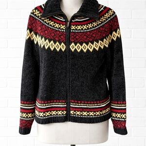 Erika Black Sweater with Red and Yellow Pattern